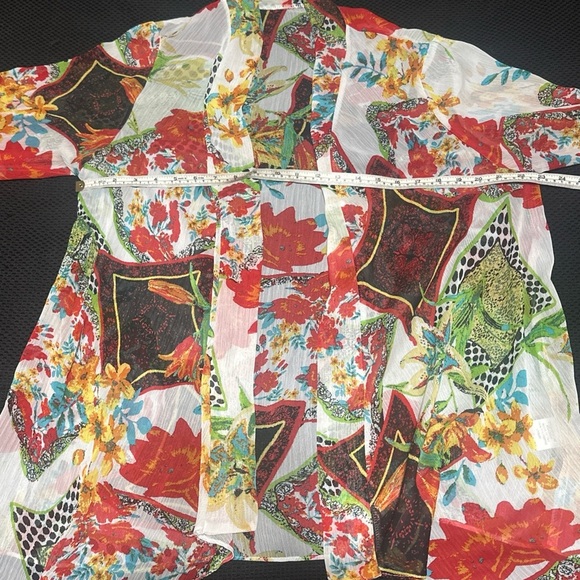 Women’s Colorful Kimono Cardigan Open Cover Up Sheer Bright Floral Layer Artsy - Picture 9 of 10
